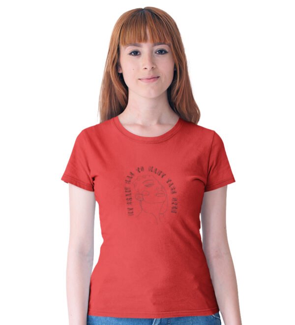 Many Tabs Open Red Round Neck Cotton Half Sleeved Women's T-Shirt with Printed Graphics