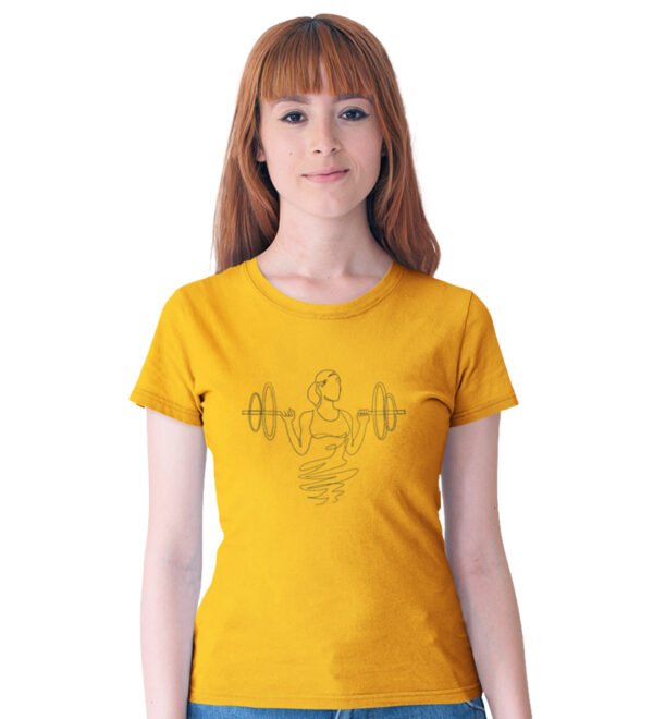 Fitness Over Beauty Yellow Round Neck Cotton Half Sleeved Women's T-Shirt with Printed Graphics