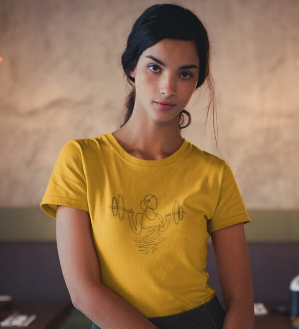Fitness Over Beauty Yellow Round Neck Cotton Half Sleeved Women's T-Shirt with Printed Graphics - Image 3