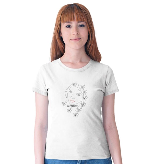 Butterfly White Round Neck Cotton Half Sleeved Women's T-Shirt with Printed Graphics
