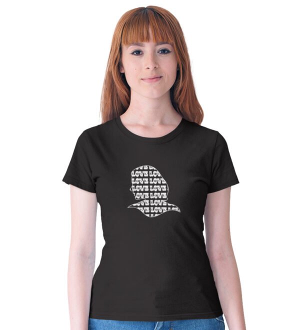 Love Black Round Neck Cotton Half Sleeved Women's T-Shirt with Printed Graphics