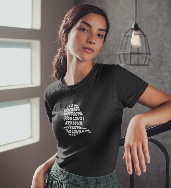 Love Black Round Neck Cotton Half Sleeved Women's T-Shirt with Printed Graphics - Image 2