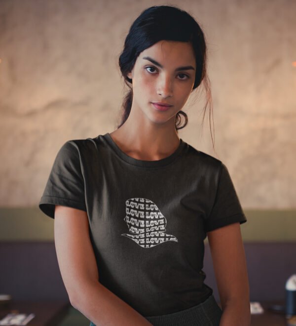 Love Black Round Neck Cotton Half Sleeved Women's T-Shirt with Printed Graphics - Image 3