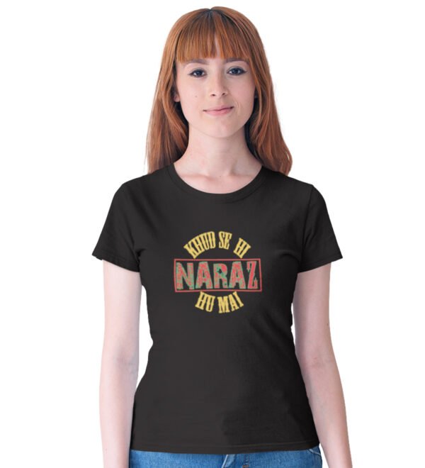 Naraz Black Round Neck Cotton Half Sleeved Women's T-Shirt with Printed Graphics