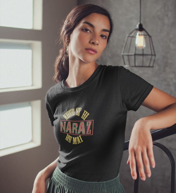 Naraz Black Round Neck Cotton Half Sleeved Women's T-Shirt with Printed Graphics - Image 2
