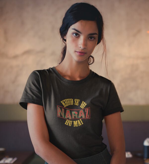 Naraz Black Round Neck Cotton Half Sleeved Women's T-Shirt with Printed Graphics - Image 3