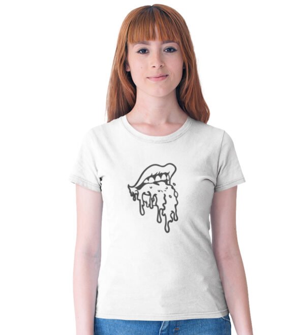 Tongue- The Weapon White Round Neck Cotton Half Sleeved Women's T-Shirt with Printed Graphics