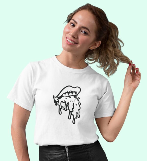Tongue- The Weapon White Round Neck Cotton Half Sleeved Women's T-Shirt with Printed Graphics - Image 2