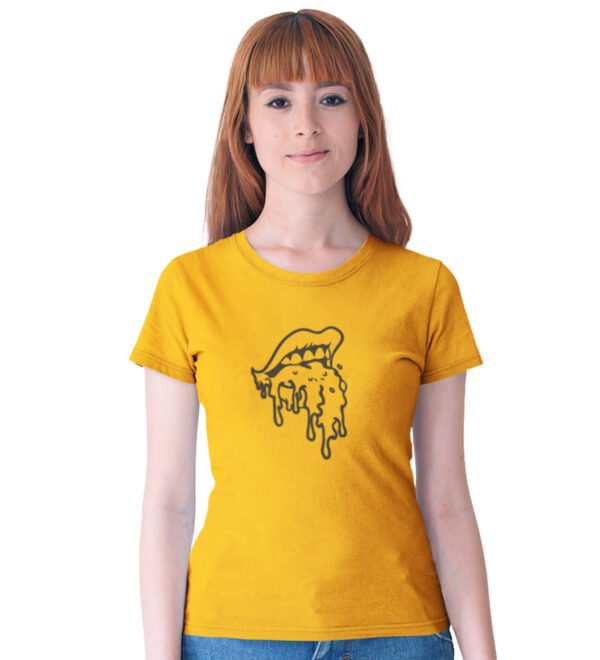 Tongue - The Weapon Yellow Round Neck Cotton Half Sleeved Women's T-Shirt with Printed Graphics