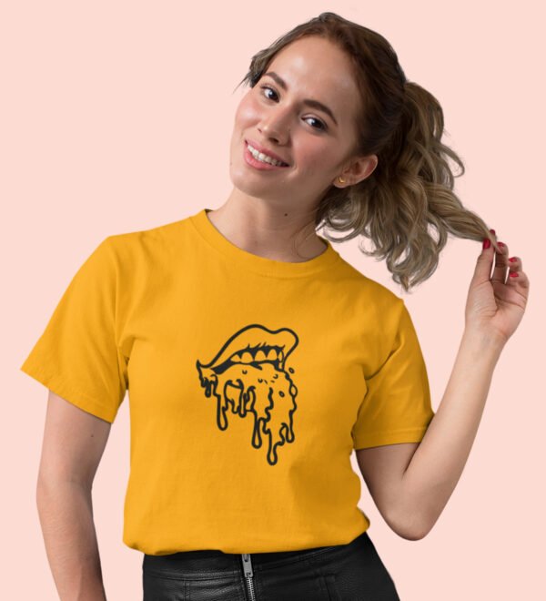 Tongue - The Weapon Yellow Round Neck Cotton Half Sleeved Women's T-Shirt with Printed Graphics - Image 2
