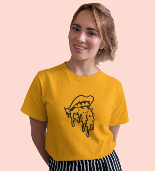 Tongue - The Weapon Yellow Round Neck Cotton Half Sleeved Women's T-Shirt with Printed Graphics - Image 3