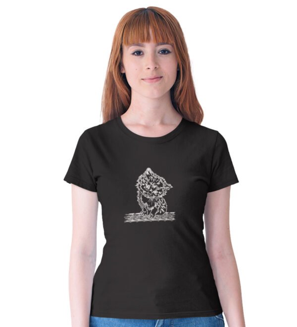 Cute Little Kitten Black Round Neck Cotton Half Sleeved Women's T-Shirt with Printed Graphics