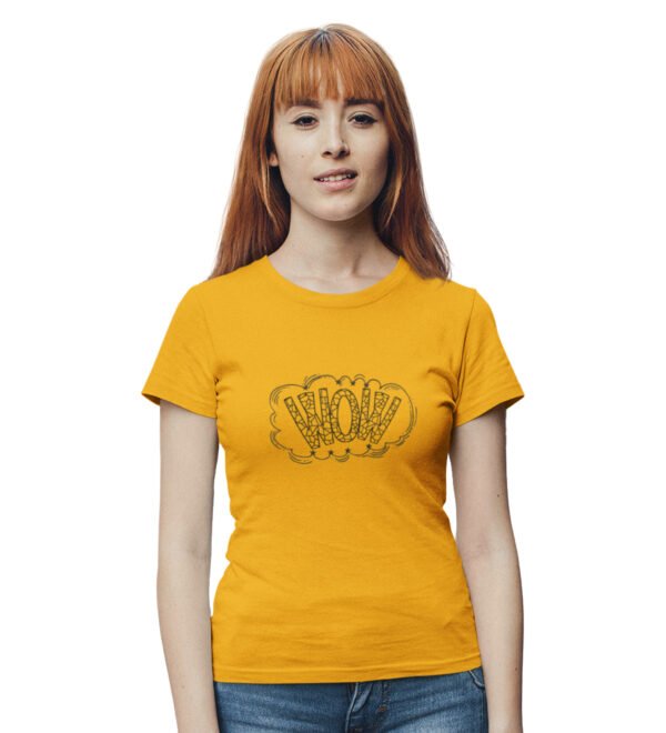 Wowee Yellow Round Neck Cotton Half Sleeved Women's T-Shirt with Printed Graphics