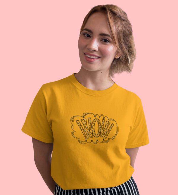 Wowee Yellow Round Neck Cotton Half Sleeved Women's T-Shirt with Printed Graphics - Image 3