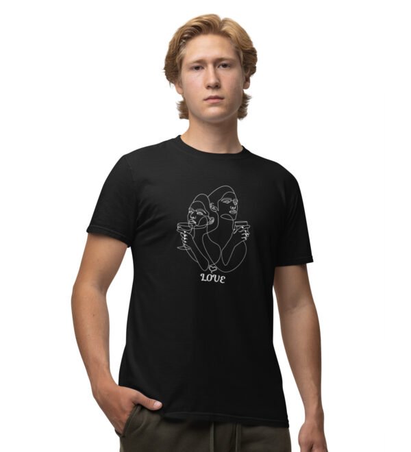 Sip Of Love Black Round Neck Cotton Half Sleeved Men's T-Shirt with Printed Graphics