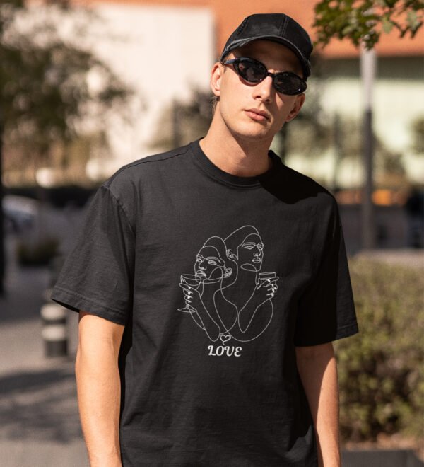 Sip Of Love Black Round Neck Cotton Half Sleeved Men's T-Shirt with Printed Graphics - Image 2