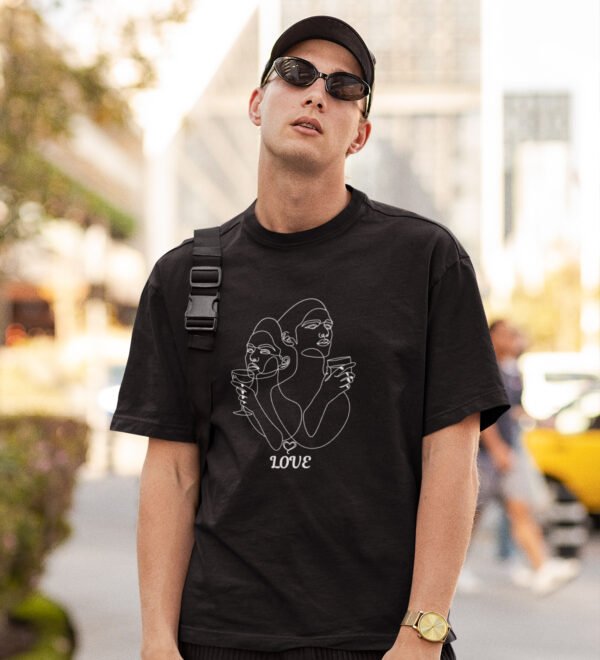 Sip Of Love Black Round Neck Cotton Half Sleeved Men's T-Shirt with Printed Graphics - Image 3