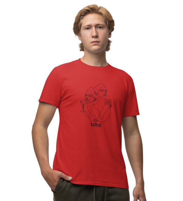 Sip Of Love Red Round Neck Cotton Half Sleeved Men's T-Shirt with Printed Graphics