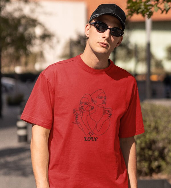 Sip Of Love Red Round Neck Cotton Half Sleeved Men's T-Shirt with Printed Graphics - Image 2