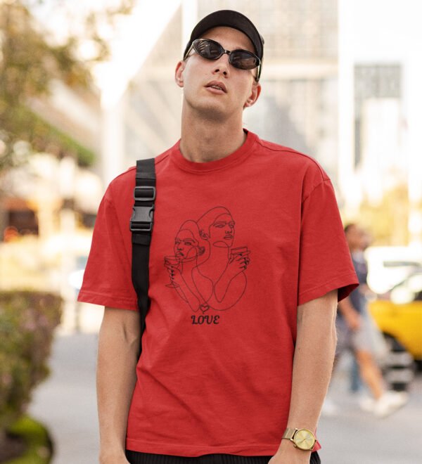Sip Of Love Red Round Neck Cotton Half Sleeved Men's T-Shirt with Printed Graphics - Image 3