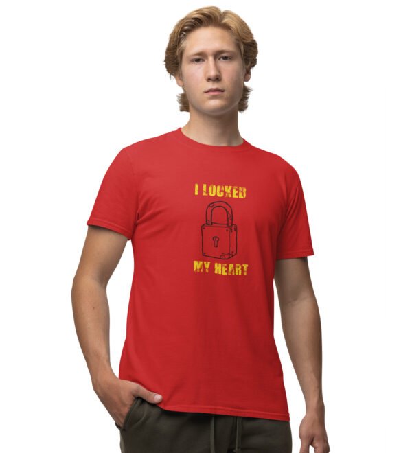 Locked My Heart Red Round Neck Cotton Half Sleeved Men's T-Shirt with Printed Graphics