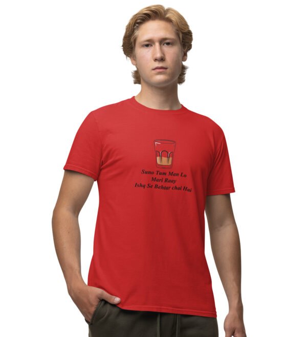 Tea Over Love Red Round Neck Cotton Half Sleeved Men's T-Shirt with Printed Graphics