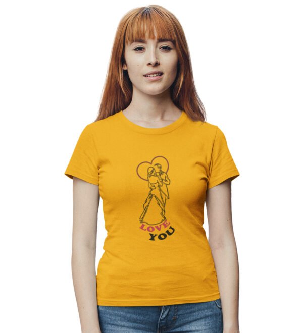 Love You Yellow Round Neck Cotton Half Sleeved Women's T-Shirt with Printed Graphics