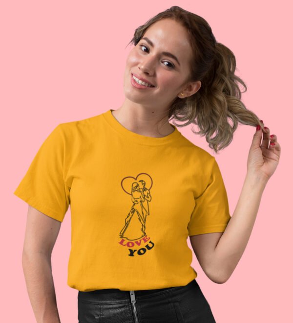 Love You Yellow Round Neck Cotton Half Sleeved Women's T-Shirt with Printed Graphics - Image 2