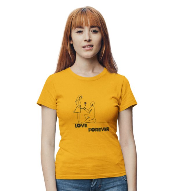 Love Forever Yellow Round Neck Cotton Half Sleeved Women's T-Shirt with Printed Graphics