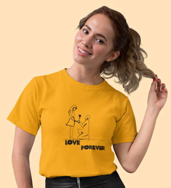 Love Forever Yellow Round Neck Cotton Half Sleeved Women's T-Shirt with Printed Graphics - Image 2