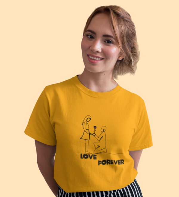 Love Forever Yellow Round Neck Cotton Half Sleeved Women's T-Shirt with Printed Graphics - Image 3