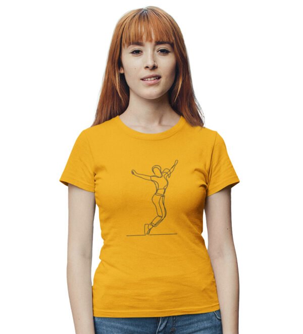 Happy Jump Yellow Round Neck Cotton Half Sleeved Women's T-Shirt with Printed Graphics