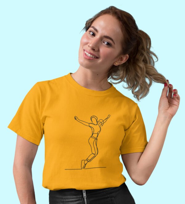 Happy Jump Yellow Round Neck Cotton Half Sleeved Women's T-Shirt with Printed Graphics - Image 2