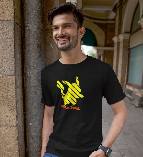 Pika Pika Black Round Neck Cotton Half Sleeved Men's T-Shirt with Printed Graphics - Image 2