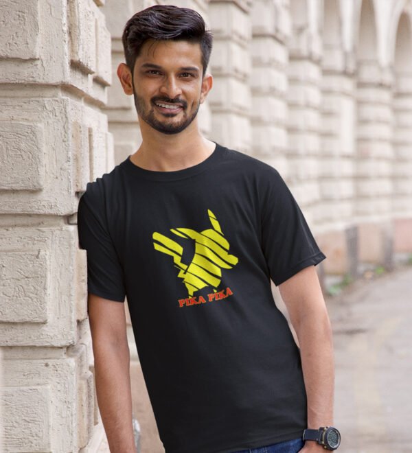 Pika Pika Black Round Neck Cotton Half Sleeved Men's T-Shirt with Printed Graphics - Image 3
