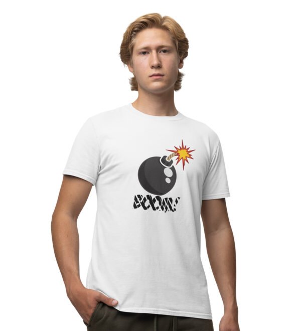 BOOM White Round Neck Cotton Half Sleeved Men's T-Shirt with Printed Graphics
