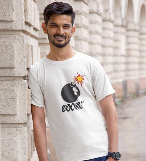BOOM White Round Neck Cotton Half Sleeved Men's T-Shirt with Printed Graphics - Image 3