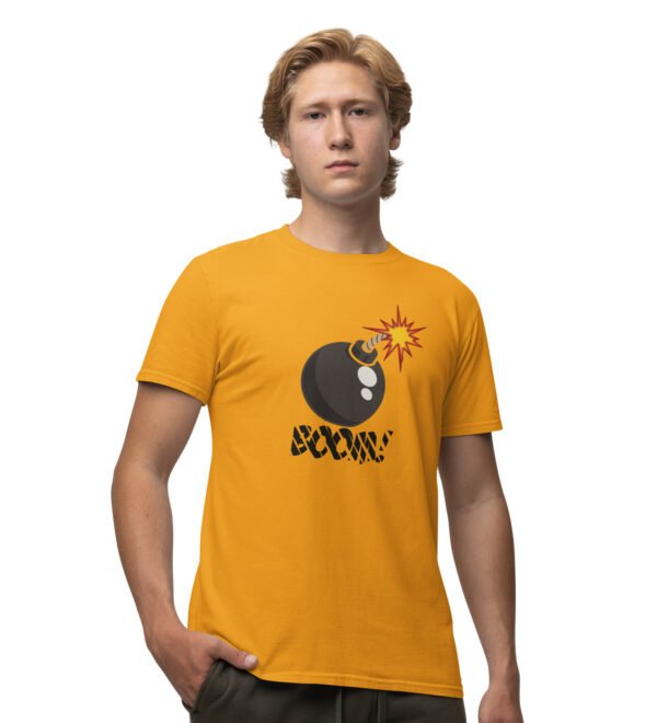 BOOM Yellow Round Neck Cotton Half Sleeved Men's T-Shirt with Printed Graphics
