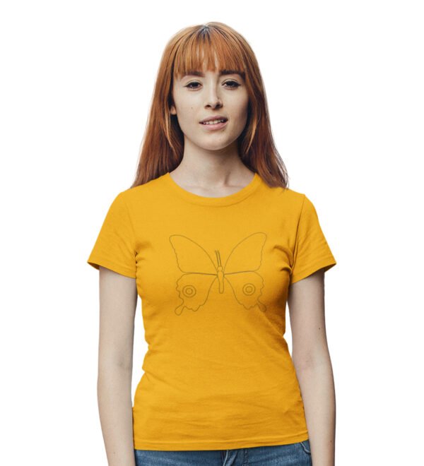 Pretty Butterfly Yellow Round Neck Cotton Half Sleeved Women's T-Shirt with Printed Graphics