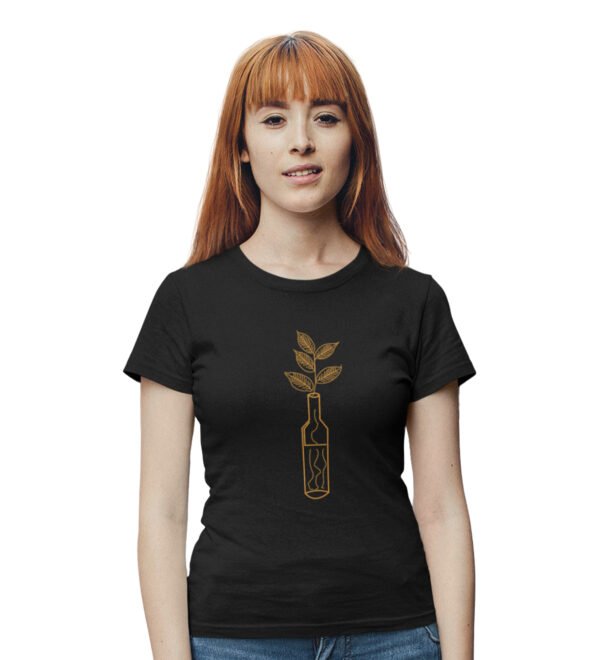 Thriving In Glass Black Round Neck Cotton Half Sleeved Women's T-Shirt with Printed Graphics