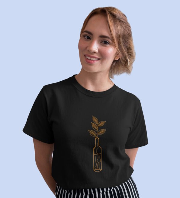 Thriving In Glass Black Round Neck Cotton Half Sleeved Women's T-Shirt with Printed Graphics - Image 3