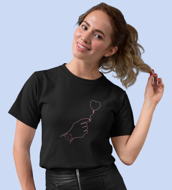 Love Flies Black Round Neck Cotton Half Sleeved Women's T-Shirt with Printed Graphics - Image 2