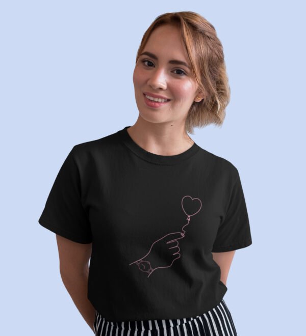 Love Flies Black Round Neck Cotton Half Sleeved Women's T-Shirt with Printed Graphics - Image 3