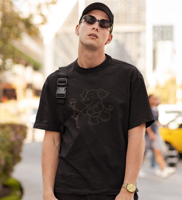The Girl & The Elephant Black Round Neck Cotton Half Sleeved Men's T-Shirt with Printed Graphics - Image 2
