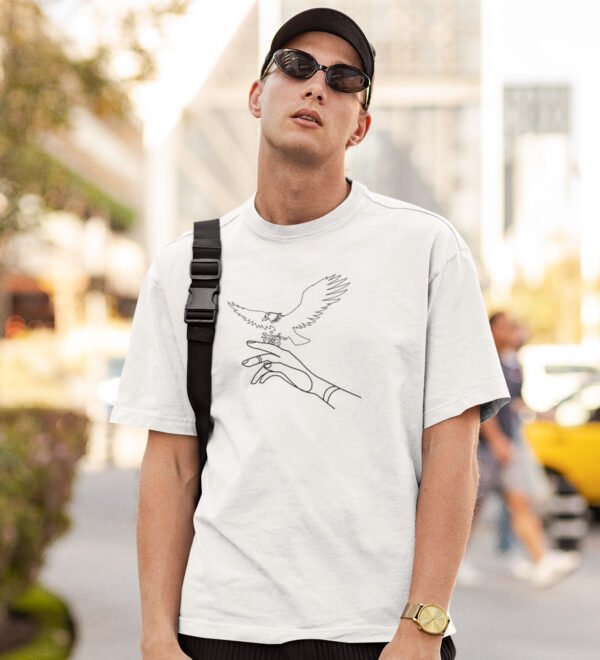 Eagle White Round Neck Cotton Half Sleeved Men's T-Shirt with Printed Graphics - Image 2