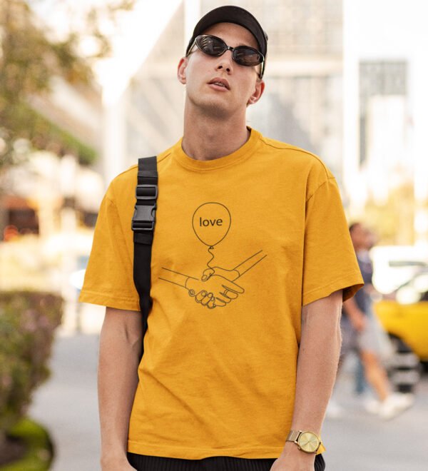 Love Flies Yellow Round Neck Cotton Half Sleeved Men's T-Shirt with Printed Graphics - Image 2