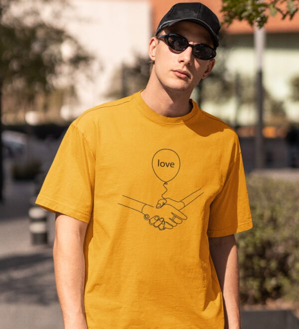 Love Flies Yellow Round Neck Cotton Half Sleeved Men's T-Shirt with Printed Graphics - Image 3